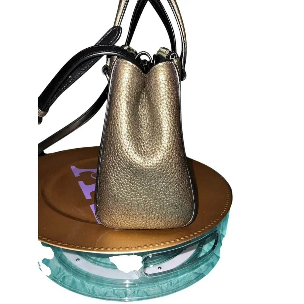 Coach Stanton 26 Carryall Metallic Gold/Olive Pebble Leather EUC